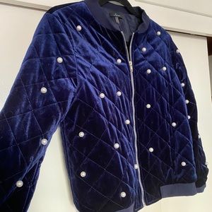 Soprano Blue Velvet Puffer Jacket White Pearls